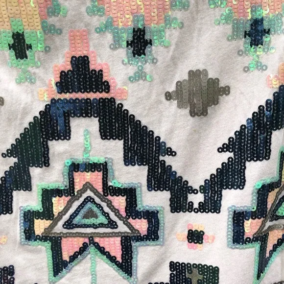 Express Small Mini Skirt Sexy Sequin Stretch Southwestern Aztec Boho Short - Picture 5 of 6